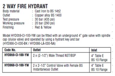 BS 750 Pillar fire hydrant with landing valves